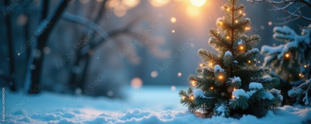 snowflakes gently falling on a bare Christmas tree, holiday, Christmas snowflakes gently falling on a bare Christmas tree, holiday, Christmas