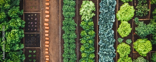 Aerial View of Lush Green Crops and Neat Plant Rows.