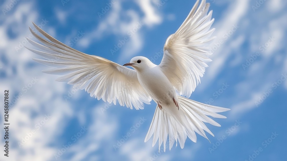 Obraz premium Serene White Dove in Flight: A Symbol of Peace and Hope