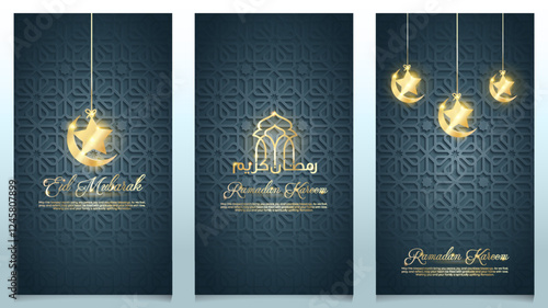 Ramadan Kareem islamic crescent and star on arabic pattern background for banner greeting card