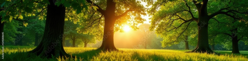 Obraz premium Trees with thick leaves stretching towards the sun, natural, verdant