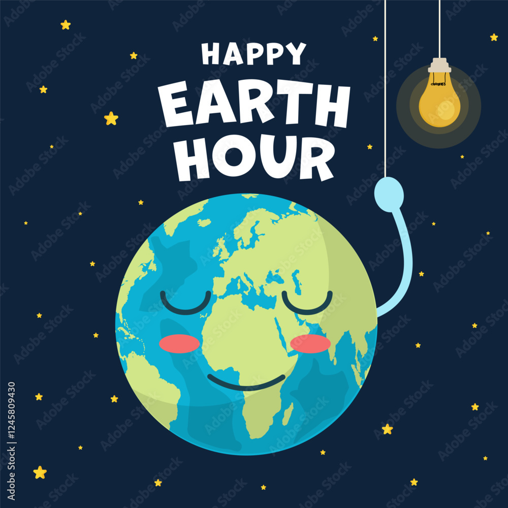 Fototapeta premium happy earth hour illustration in flat style design