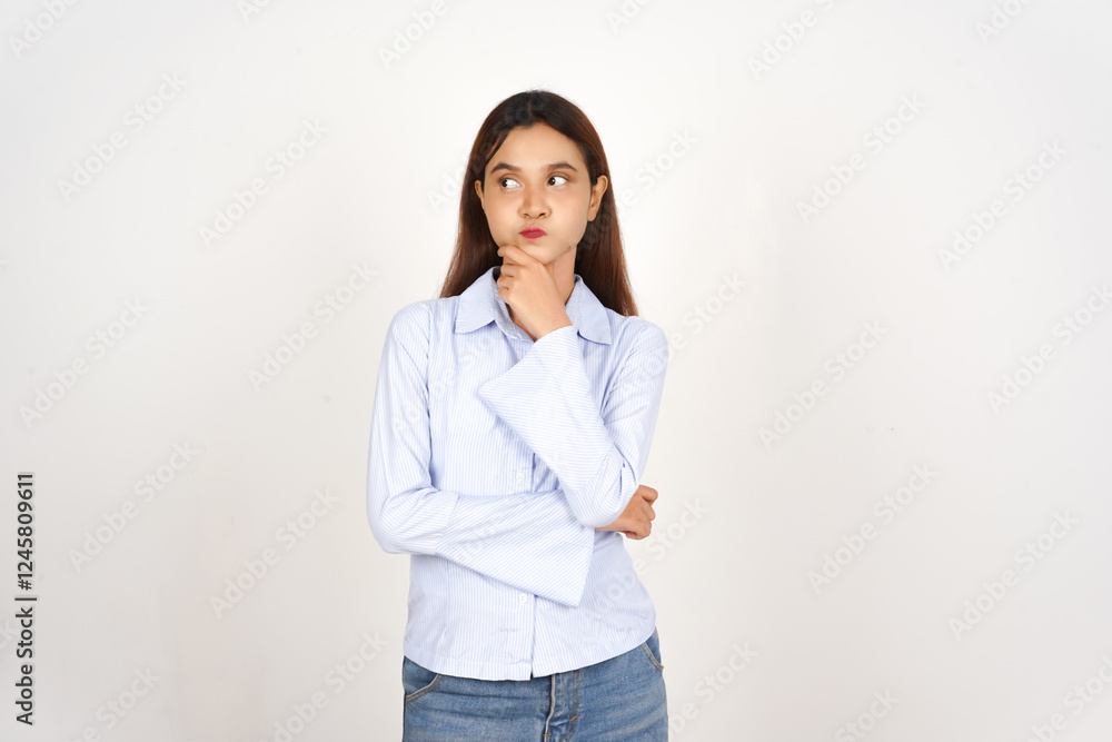 Thinking Gesture Of Beautiful Asian Woman Isolated On White Background Thinking Gesture Of Beautiful Asian Woman Isolated On White Background