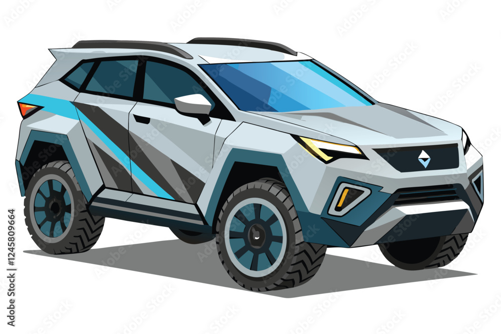 Futuristic Car SUV Concept 3/4 View Vector Art – Tech-Inspired Design & Geometric Shapes on White Backdrop Futuristic Car SUV Concept 3/4 View Vector Art – Tech-Inspired Design & Geometric Shapes on White Backdrop