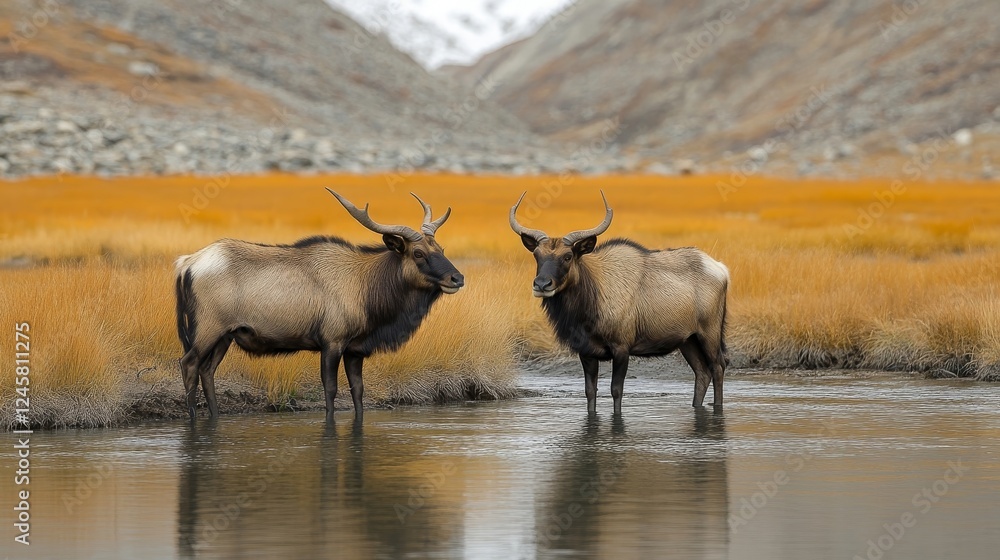 Majestic Tibetan Antelope in Autumnal Landscape Majestic Tibetan Antelope in Autumnal Landscape