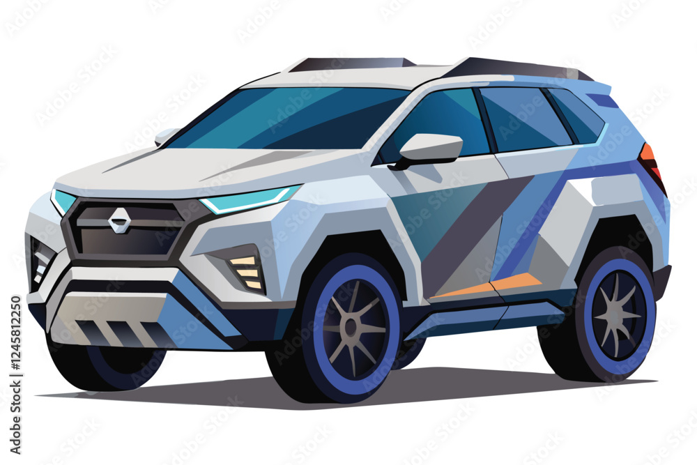 Futuristic Car SUV Concept 3/4 View Vector Art – Tech-Inspired Design & Geometric Shapes on White Backdrop Futuristic Car SUV Concept 3/4 View Vector Art – Tech-Inspired Design & Geometric Shapes on White Backdrop
