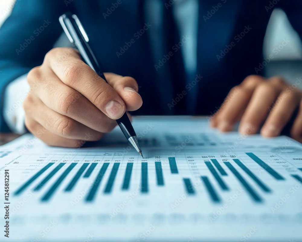 Fototapeta premium A person analyzing data on a report with charts and graphs.