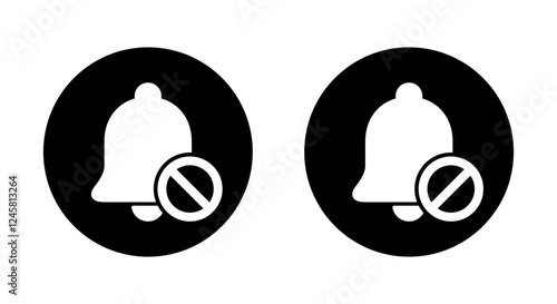 No bell prohibition icon on black circle. Notification forbidden sign symbol