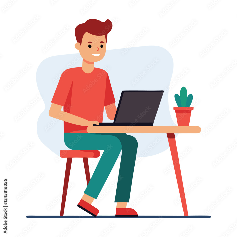 a man is sitting on the table with his laptop a man is sitting on the table with his laptop