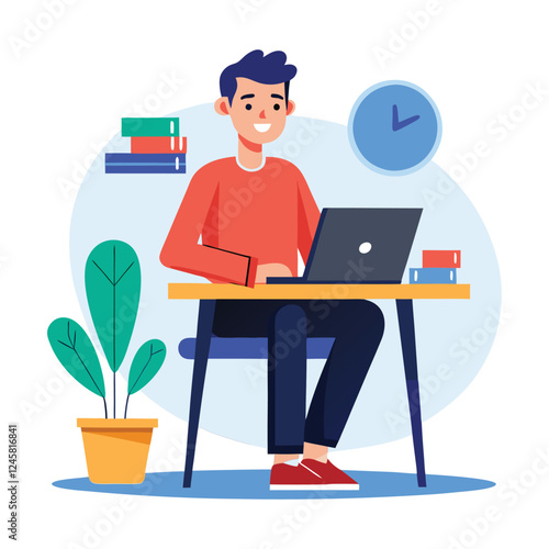 a man is sitting on the table with his laptop
