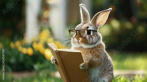 Charming Rabbit in Glasses Enjoying a Good Book, Radiating Joy