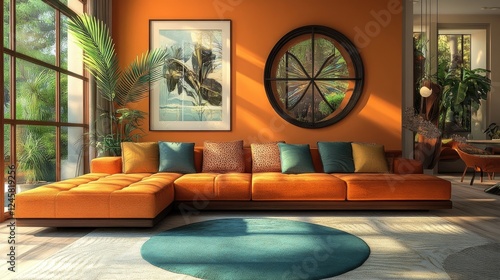 Living room with Art Deco inspired design elements photo