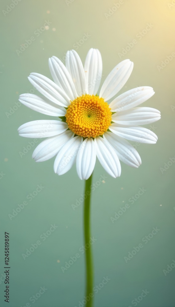 Naklejka premium Single white daisy, vibrant petals, yellow center , botanical, flora, beauty