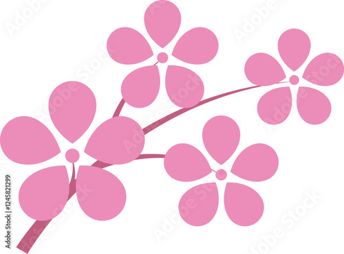 Cherry Peach plum Blossom flower or sakura spring flowers flat vector icon set for apps websites or print.