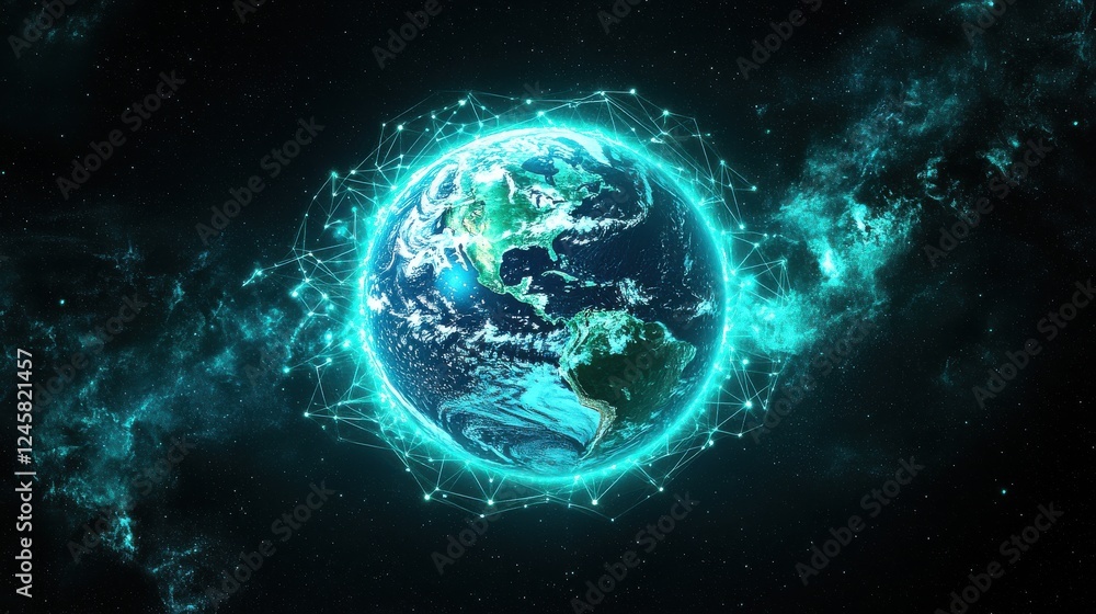 Futuristic Digital Representation of Earth with Blockchain Concept Futuristic Digital Representation of Earth with Blockchain Concept