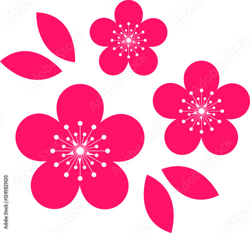 Cherry Peach plum Blossom flower or sakura spring flowers flat vector icon set for apps websites or print.