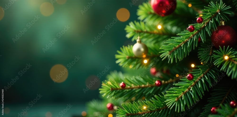Glittering green Christmas tree with red and yellow accents and bokeh lights, holiday cheer, glittering green tree, sparkly decorations Glittering green Christmas tree with red and yellow accents and bokeh lights, holiday cheer, glittering green tree, sparkly decorations