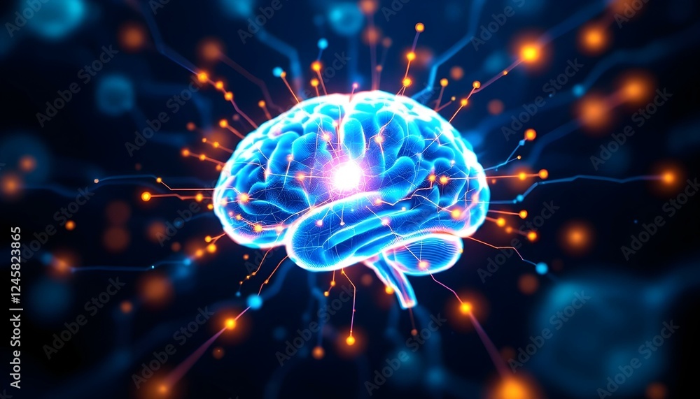 Glowing Human Brain Neural Network Digital Art