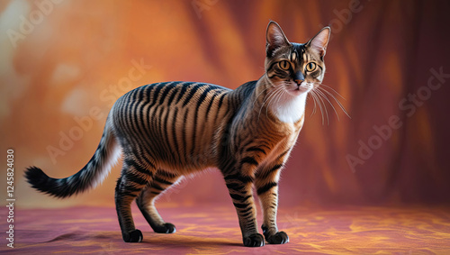 Illustration of Abyssinian cat with copy space in colorful background photo