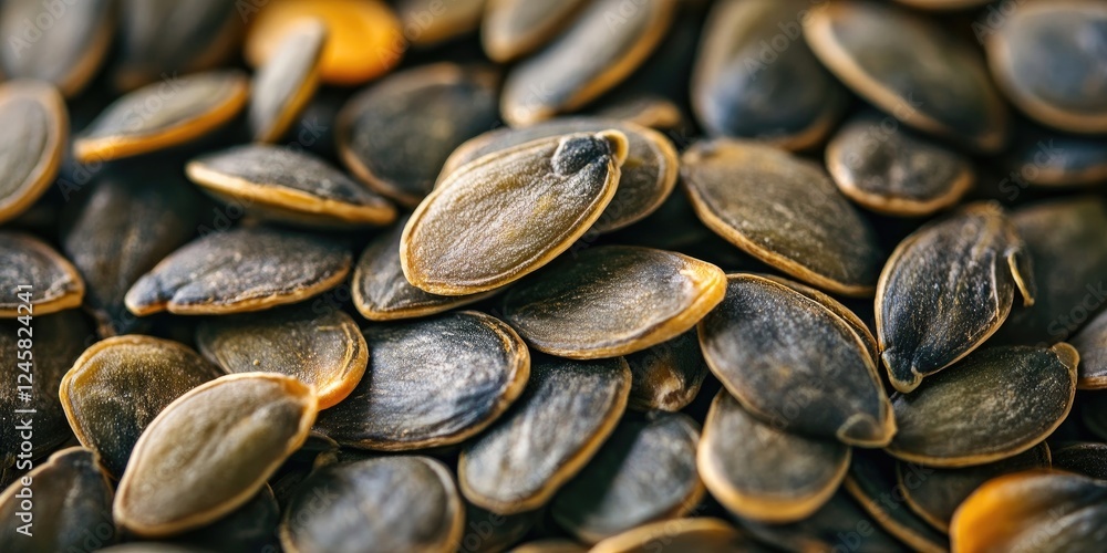 Close-up of various pumpkin seeds with dark brown and black hues scattered chaotically, highlighting their smooth texture and subtle golden edges. Close-up of various pumpkin seeds with dark brown and black hues scattered chaotically, highlighting their smooth texture and subtle golden edges.