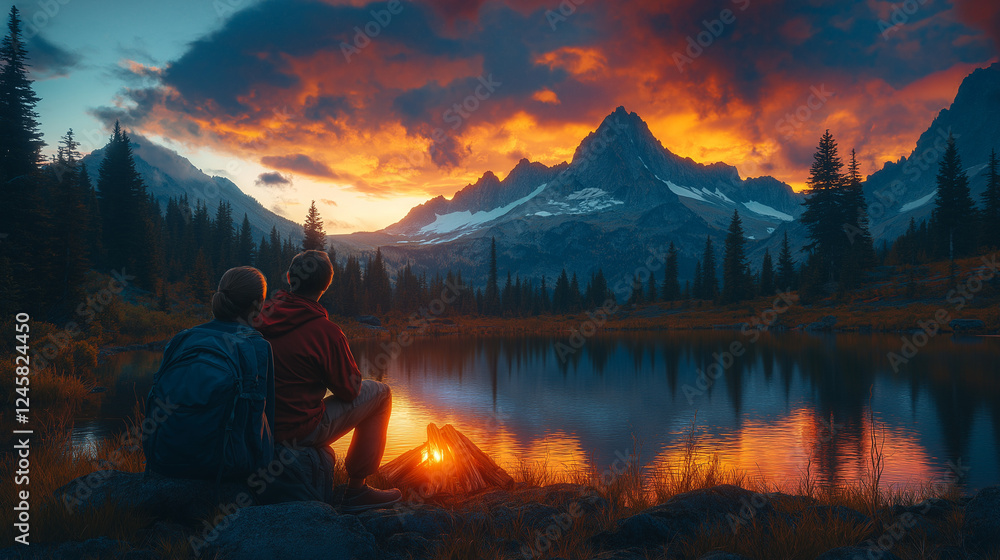 Camping under moonlight by lake shore at night peace concept. Camping under moonlight by lake shore at night peace concept.