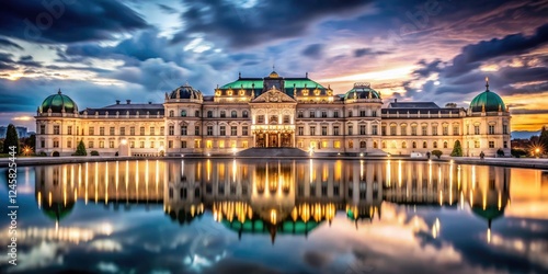 Belvedere Palace Vienna Long Exposure Night Photography, Austrian Palace, Baroque Architecture, Golden Hour, Cityscape, Night View, 