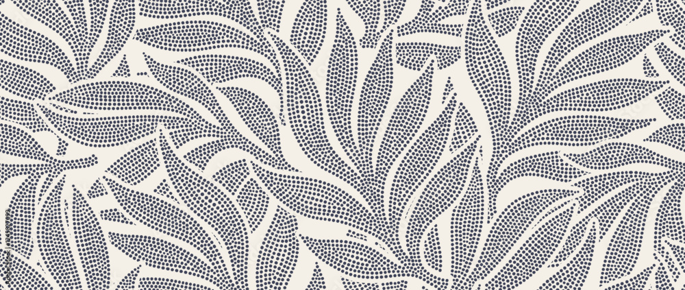 Floral abstract leaves seamless pattern with dotted flat style.