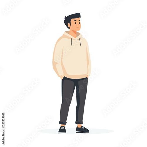 one Man stands and looks at a vector flat illustration of a man isolated on a white background