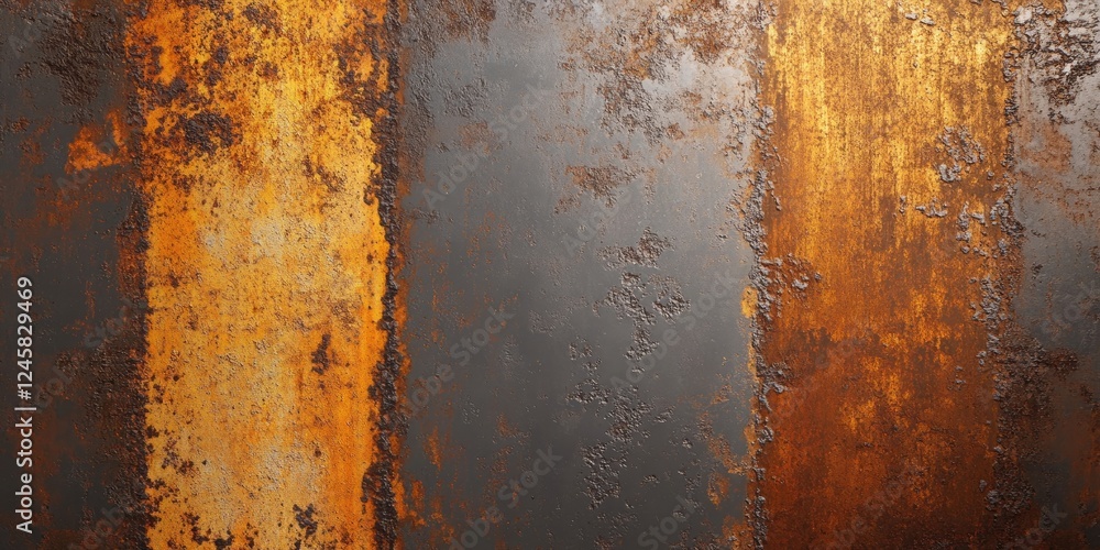Rusty metallic surface texture featuring orange, brown, and dark gray colors with irregular patterns and scratches positioned vertically. Rusty metallic surface texture featuring orange, brown, and dark gray colors with irregular patterns and scratches positioned vertically.