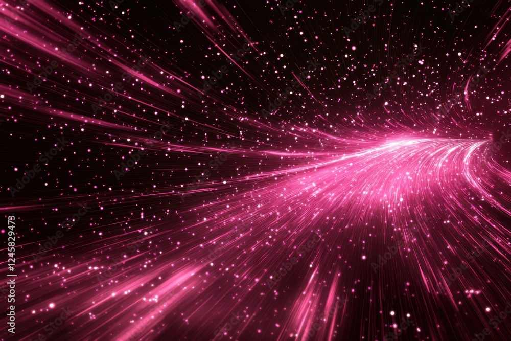 Vibrant pink light trails create a sense of motion in a starry cosmic background Vibrant pink light trails create a sense of motion in a starry cosmic background