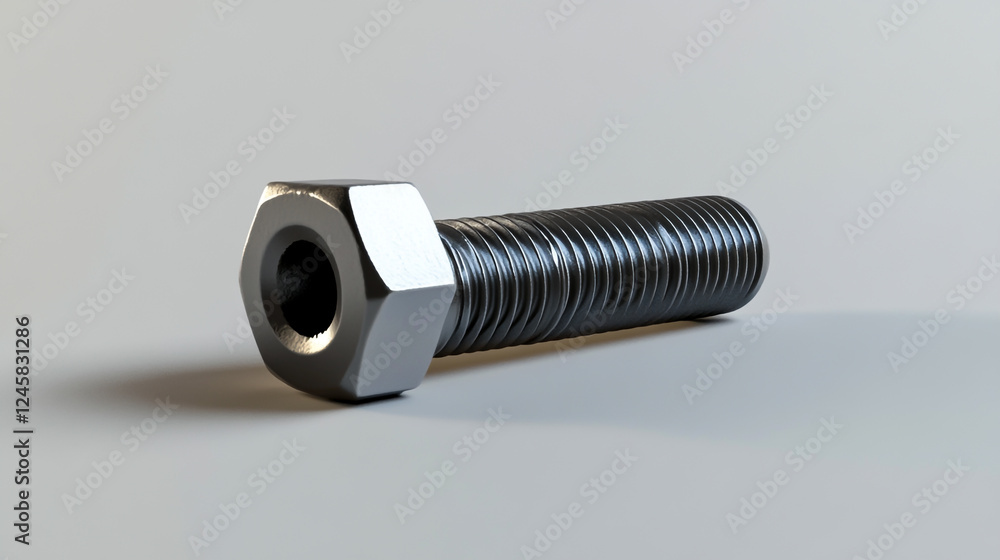 3D render of an isolated screw with a nut on a grey background. 3D render of an isolated screw with a nut on a grey background.