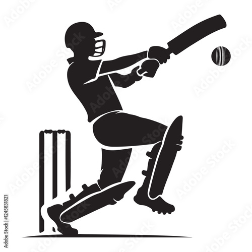 Cricket player silhouette swinging bat for promotional marketing campaign