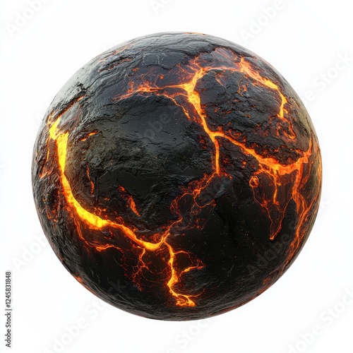 Wallpaper Mural lava-covered planet with flowing molten rivers, active volcanoes, and dark smoke on a white background Torontodigital.ca