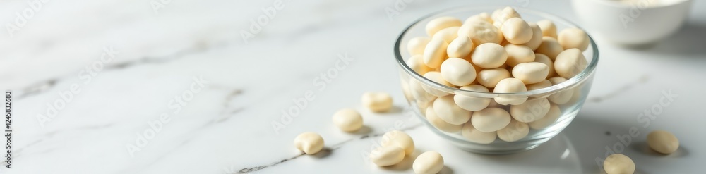 Glass Bowl with White Beans on Marble Surface, white beans, marble surface, elegant Glass Bowl with White Beans on Marble Surface, white beans, marble surface, elegant