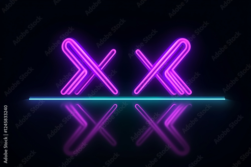 Double Neon X Signs Reflecting on a Dark Surface Double Neon X Signs Reflecting on a Dark Surface