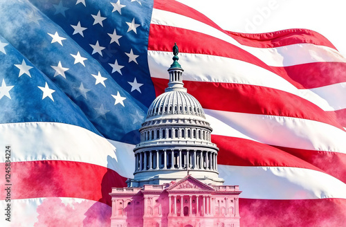 Wallpaper Mural US Flag and Capitol. Washington D.C. Torontodigital.ca