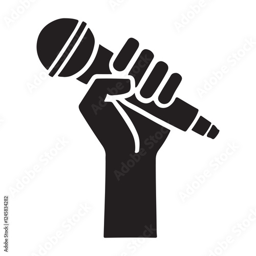 Raised Fist Holding Microphone Silhouette Vector Graphic Illustration