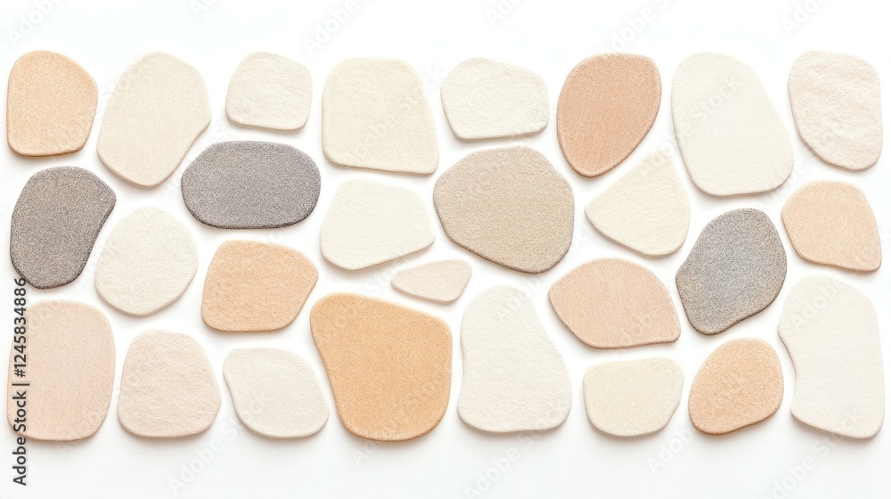 Fototapeta premium Soft, textured fabric stones arranged artistically on a white background, ideal for design projects