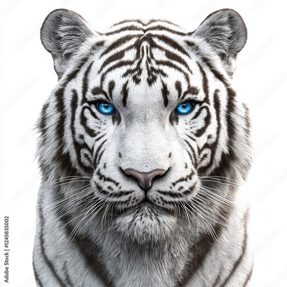 Fototapeta premium Majestic white tiger with piercing blue eyes, isolated on white background