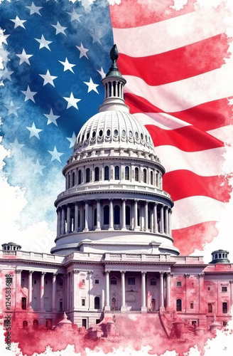 Wallpaper Mural US Flag and Capitol. Washington D.C. Torontodigital.ca