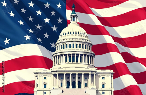 US Flag and Capitol. Washington D.C.
