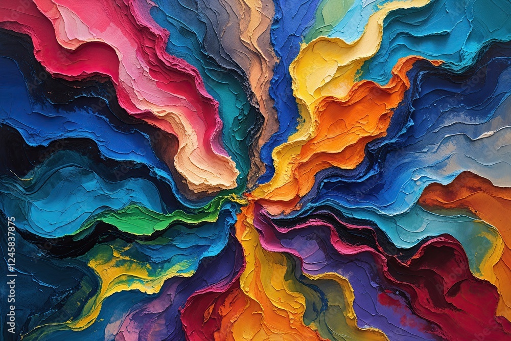 Lively Multitonal Composition with Intense Texture and Vivid Hues on Canvas Lively Multitonal Composition with Intense Texture and Vivid Hues on Canvas