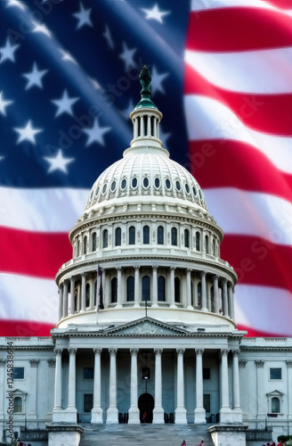US Flag and Capitol. Washington D.C.