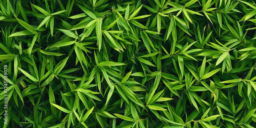Lush green bamboo leaves densely layered on a dark background, showcasing varying shades of green with a natural, textured appearance. Lush green bamboo leaves densely layered on a dark background, showcasing varying shades of green with a natural, textured appearance.