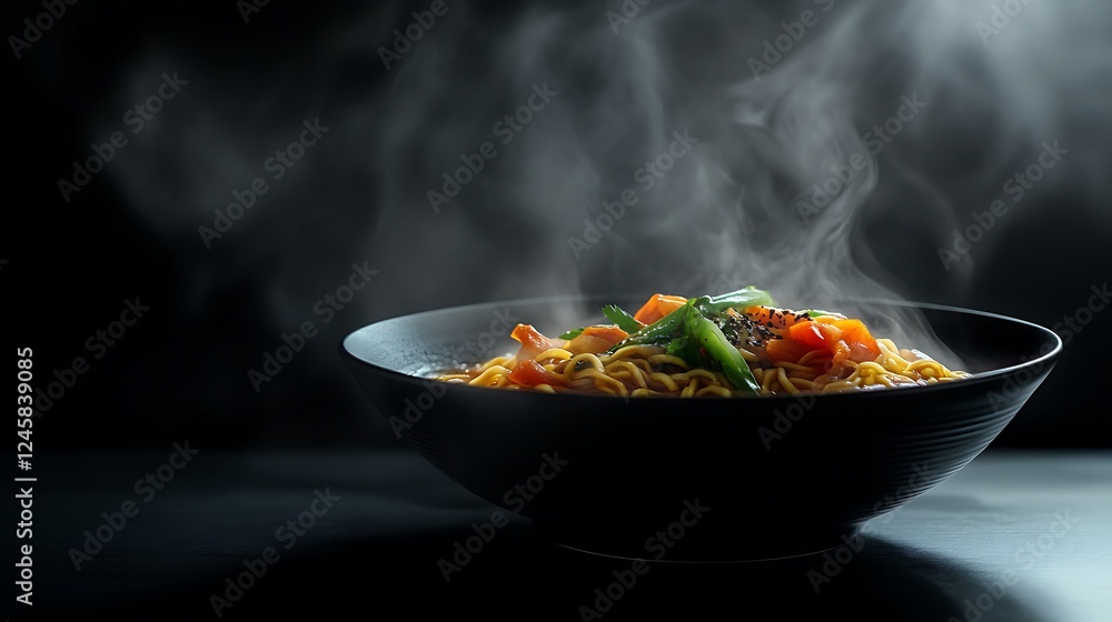 Steaming Bowl Of Noodles With Vegetables Steaming Bowl Of Noodles With Vegetables