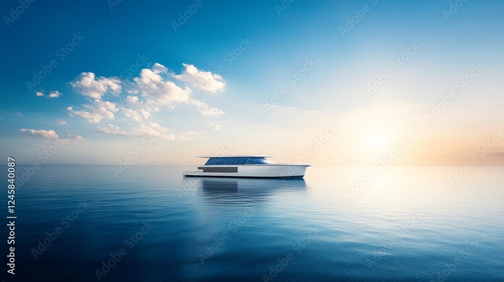 Fototapeta premium Futuristic Solar Powered Yacht Design in Tranquil Waters