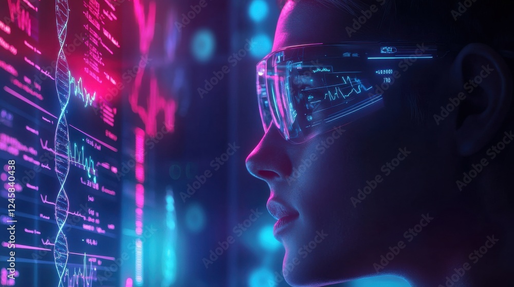 Futuristic Close-Up of Woman Using Augmented Reality Glasses Futuristic Close-Up of Woman Using Augmented Reality Glasses