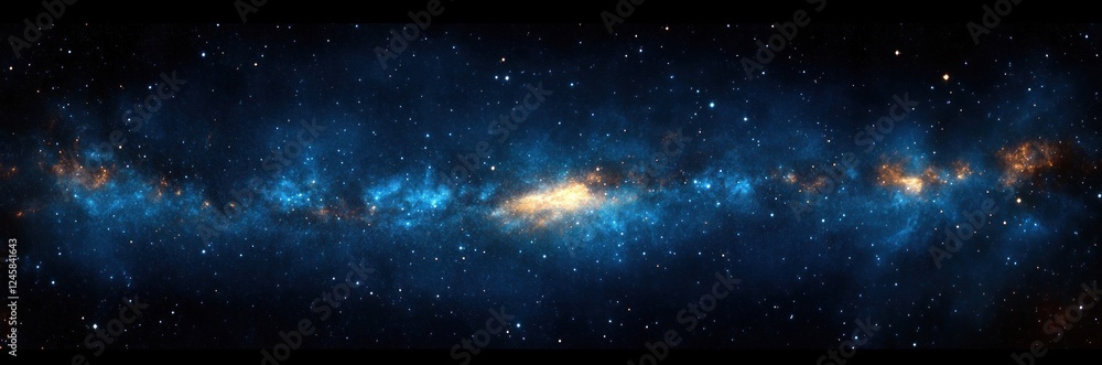 Fototapeta premium Cosmic Space Scene with Stars Nebula and Milky Way Panorama in Deep Blue Universe