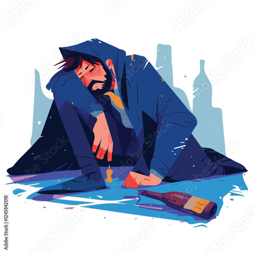 Illustration of a miserable beggar character in vector form