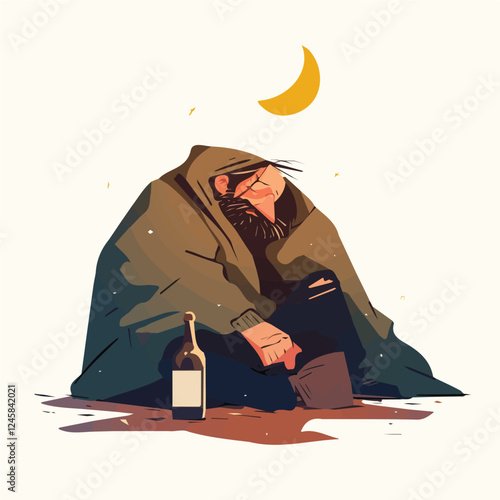 Illustration of a miserable beggar character in vector form